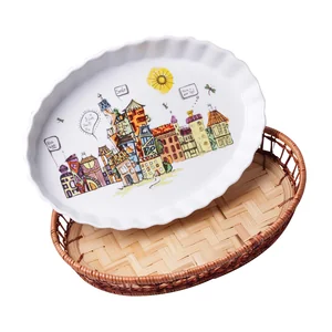 Kamille Форма керамическая для запекания 2,1 л. овальная KM-6300 (33х24х4,5 см) с ротанговой корзинкой