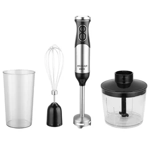 DELTA Блендер погружной 1500 Вт LUX DE-7008B с измельчителем, венчиком, стаканом, черный