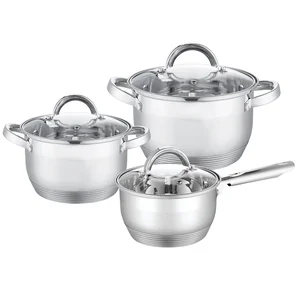 WEBBER Набор посуды 6 предметов: 2 кастрюли (3 л, 4 л) и ковш (2,1 л) из нержавеющей стали со стеклянными крышками BE-633/6