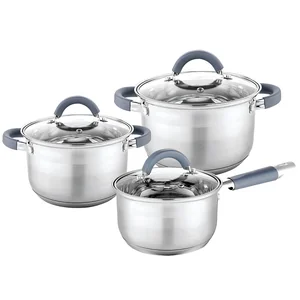 WEBBER Набор посуды 6 предметов: 2 кастрюли (3 л, 4 л) и ковш (2,1 л) из нержавеющей стали со стеклянными крышками BE-634/6