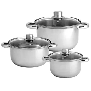 WEBBER Набор посуды 6 предметов: 3 кастрюли (2,6 л, 3,5 л, 4,2 л) из нержавеющей стали со стеклянными крышками BE-632/6