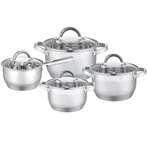 WEBBER Набор посуды 8 предметов: 3 кастрюли (2,2 л, 3 л, 4 л) и ковш (2,1 л) из нержавеющей стали со стеклянными крышками BE-651/8