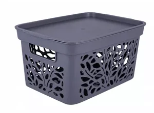 Полимербыт Корзина 5,5л с крышкой LEAVES СЕРЫЙ 274*197*140 мм 83601