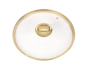KUKMARA Крышка стеклянная 320мм, с ободом и пароотводом из нерж. стали под золото и ручкой-кнопкой С32Т115