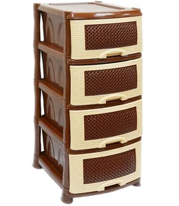 РОССПЛАСТ Комод 4 секции плетенка коричневый/бежевый РП-421