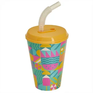 DELTA Стакан "IZI-GO" с крышкой и трубочкой 420 мл с декором (желтый) 222100403/01