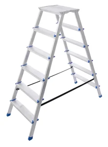 Stairs Стремянка алюминиевая двухсторонняя с мини-платформой 6 ступеней AМР206