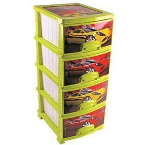 РОССПЛАСТ Комод 4 секции ДЕКОР ТАЧКИ белый/ лимонный РП-421