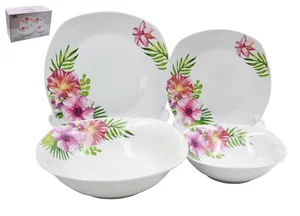 КОРАЛЛ Столовый набор (19 предметов) 19К-8007 «Тропические цветы» квадрат