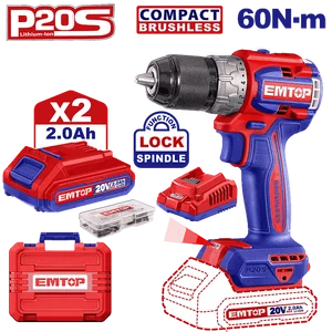 Emtop Компактная бесщеточная аккумуляторная дрель-шуруповерт ECDL20602