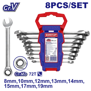 Emtop Набор комбинированных ключей с трещоткой ECSS10802