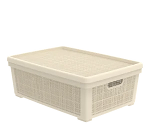 Альт-платс Корзина 35л ЛЕН плетёная для хранения с крышкой 568*400*203 СЛОНОВАЯ КОСТЬ АП 453