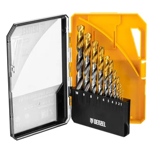 Denzel Набор сверл по металлу, 1-10 мм, Р6М5-TiN, Golden Tip, 10 шт 723001