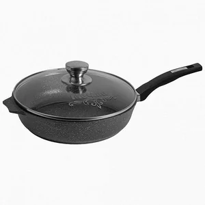 МЕЧТА Сковорода 26 см АП Гранит black с несъемной ручкой и стеклянной крышкой с26802