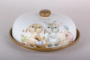 КОРАЛЛ Блюдо для блинов с крышкой Spring rabbits d23см. HC604R-E02