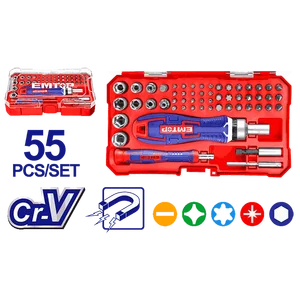 Emtop Набор бит с трещоточной отверткой 55шт EBST05502