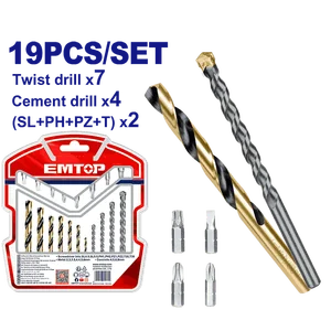 Emtop Набор сверл по металлу и бит 19шт ECBDB1901