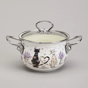 Lefard Кастрюля Agness Эмалированная Со Стеклянной Крышкой Серия Lavander Cats, 1,5 Л Диа. 16см. 943-075