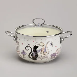 Lefard Кастрюля Agness Эмалированная Со Стеклянной Крышкой Серия Lavander Cats, 3,8 Л Диа. 22см. 943-078
