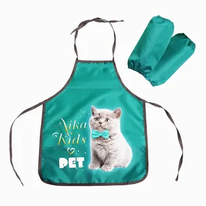 НИКА Фартук и нарукавники ФН2/И рисунок с котенком, изумрудный