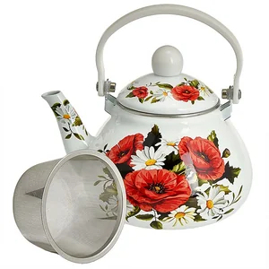 METALLONI Чайник 1,3 л эмалированный с фильтром из нержавеющей стали EM-1330 "Маки"