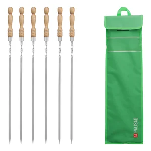 Palisad Набор шампуров плоских, 650 мм, деревянная рукоятка, 6 штук в чехле, шампура для мангала 69753