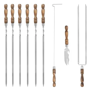 Palisad Шашлычный набор, 9 предметов в сумке (шампуры / шампура, вилка-шампур, нож, кочерга), нержавеющая сталь, деревянная рукоятка 69754