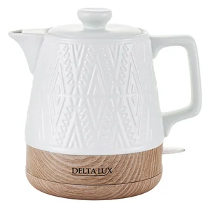 DELTA Чайник электрический 1200 Вт, 1 л, корпус из фарфора LUX DE-1020 белый