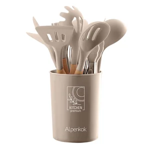ALPENKOK Набор кухонных принадлежностей на подставке 12 предметов (силикон) АК-5282 бежевый