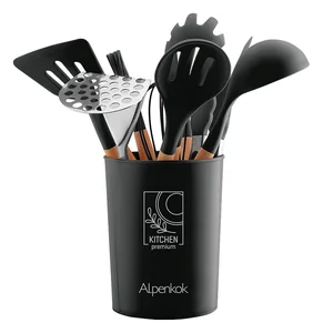 ALPENKOK Набор кухонных принадлежностей на подставке 12 предметов (силикон) АК-5283 черный