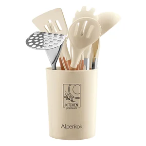 ALPENKOK Набор кухонных принадлежностей на подставке 12 предметов (силикон) АК-5285 молочный