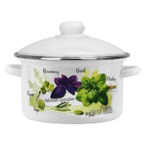 Кастрюля эмалированная цилиндрическая 4 л Базилик металлический обод 01-Б1614/4М_а