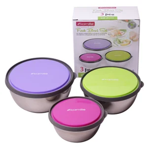 Kamille Набор емкостей 3шт из нержавеющей стали с пластиковыми крышками KM-2111