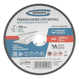 Gross Круг отрезной по металлу, 180 х 2 х 22,2 мм,, WA46TBF 74386