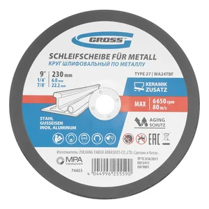 Gross Круг шлифовальный по металлу, 230 х 6,0 х 22,2 мм, WA24TBF 74403