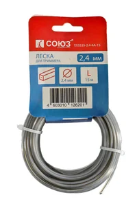 СОЮЗ Леска для триммера, d=2.4 мм, l=15 м, квадрат усилен., желтый, ТЛ3535-2.4-4А-15