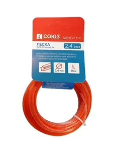 СОЮЗ Леска для триммера, d=2.4 мм, l=15 м, звезда, желтый, картон, ТЛ3535-2.4-8-15