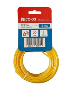 СОЮЗ Леска для триммера, d=3.0 мм, l=15 м, звезда, желтый, ТЛ3535-3.0-8-15
