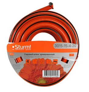 Sturm Шланг поливочный армированный, усиленный, 4х слойный, 1", 20 м, оранжево-черный 3015-15-4-20