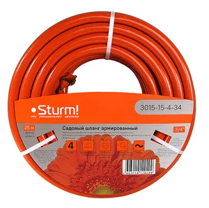 Sturm Шланг поливочный армированный, усиленный, 4х слойный, 3/4", 25 м, оранжево-черный 3015-15-4-34
