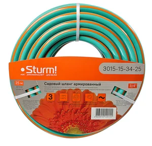 Sturm Шланг поливочный армированный, эластичный, 3х слойный, 3/4", 25 м, оранжево-мятный 3015-15-34-25