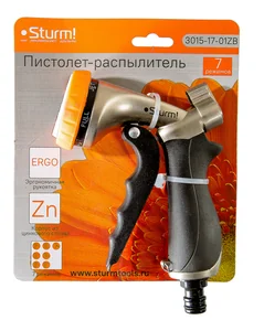 Sturm Пистолет для полива 7 режимов, цинковый корпус с резиновым покрытием 3015-17-01ZB