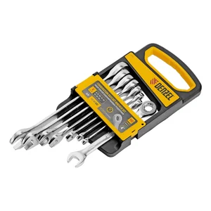 Denzel Набор ключей комбинированных трещоточных 6-19 мм, 8 шт., CrV, матовый хром 14721