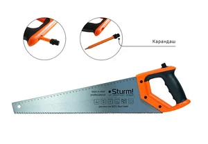 Sturm Ножовка по дереву, с карандашом, 450мм, 7-8TPI, 3D, серия Кулибин, 1060-11-4507