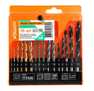 Sturm Набор сверл УНИВЕРСАЛЬНЫЙ: 6шт ПО МЕТАЛЛУ, 5шт ПО БЕТОНУ, 5шт ПО ДЕРЕВУ 1055-01-SS4
