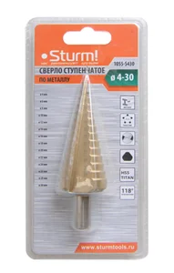 Sturm Сверло ступенчатое по металлу 4-30мм шаг 2мм HSS+TIN прямое 1055-S430
