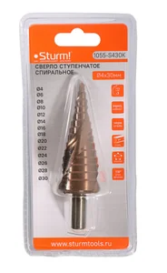 Sturm Сверло ступенчатое по металлу 4-30мм шаг 2мм Р6М5+COBALT спираль 1055-S430K