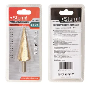 Sturm Сверло ступенчатое по металлу 6-30мм шаг 2мм HSS+TIN прямое 1055-S630