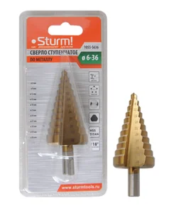 Sturm Сверло ступенчатое по металлу 6-36мм шаг 3мм HSS+TIN прямое 1055-S636