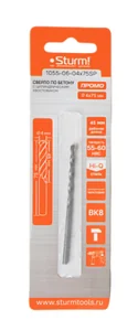 Sturm Сверло по бетону, 4x75мм, твердосплавная напайка BK8, цилиндрический хвостовик PROMO 1055-06-04x75SP